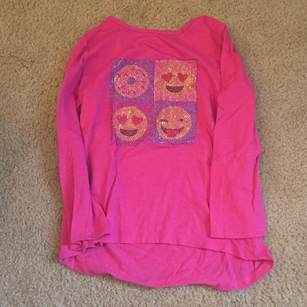 Pink Long Sleeve Tee with Emoji Graphics